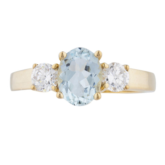 14Kt Gold 2 Ct Genuine Aquamarine & Zirconia Oval Ring