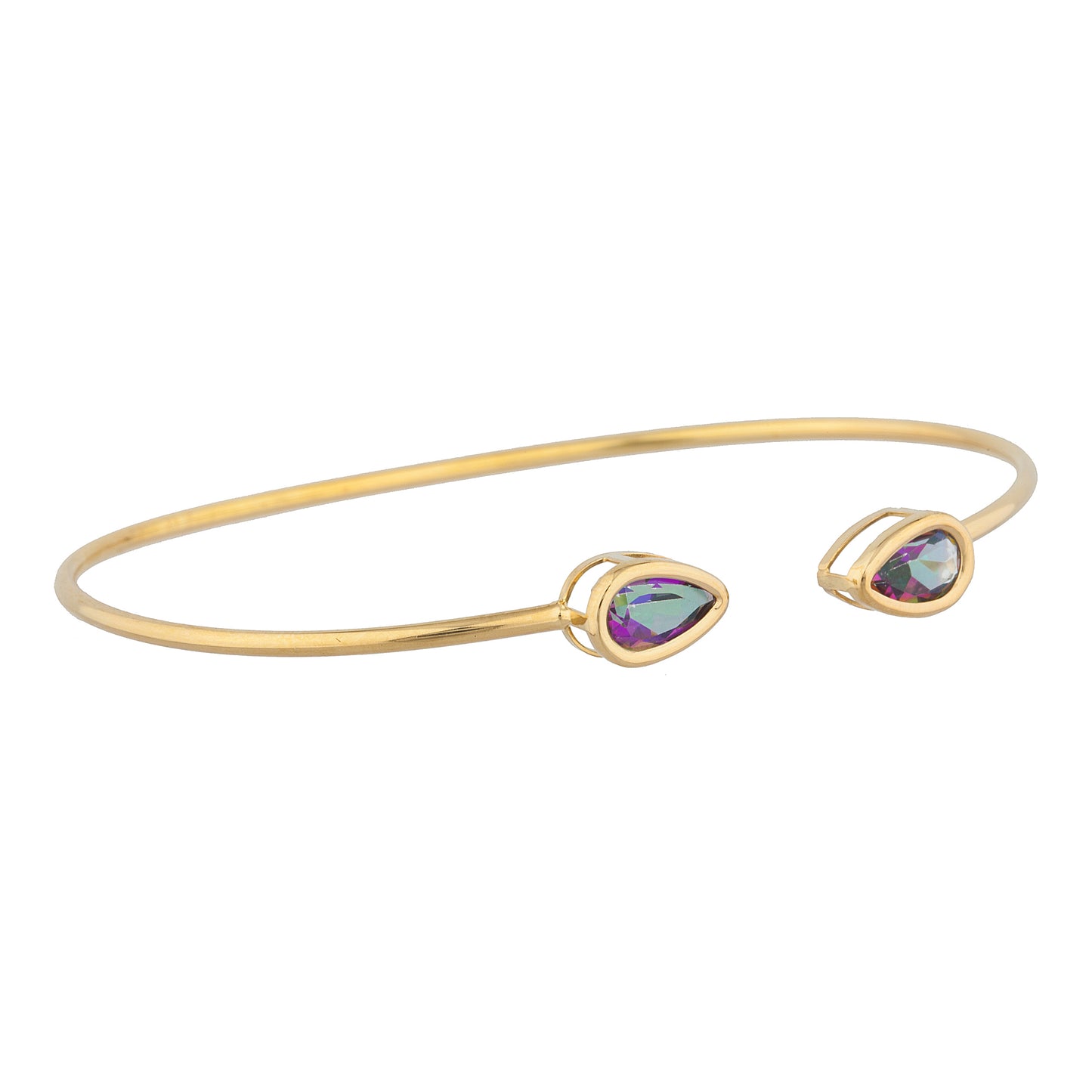 14Kt Yellow Gold Plated Natural Mystic Topaz Pear Bezel Bangle Bracelet