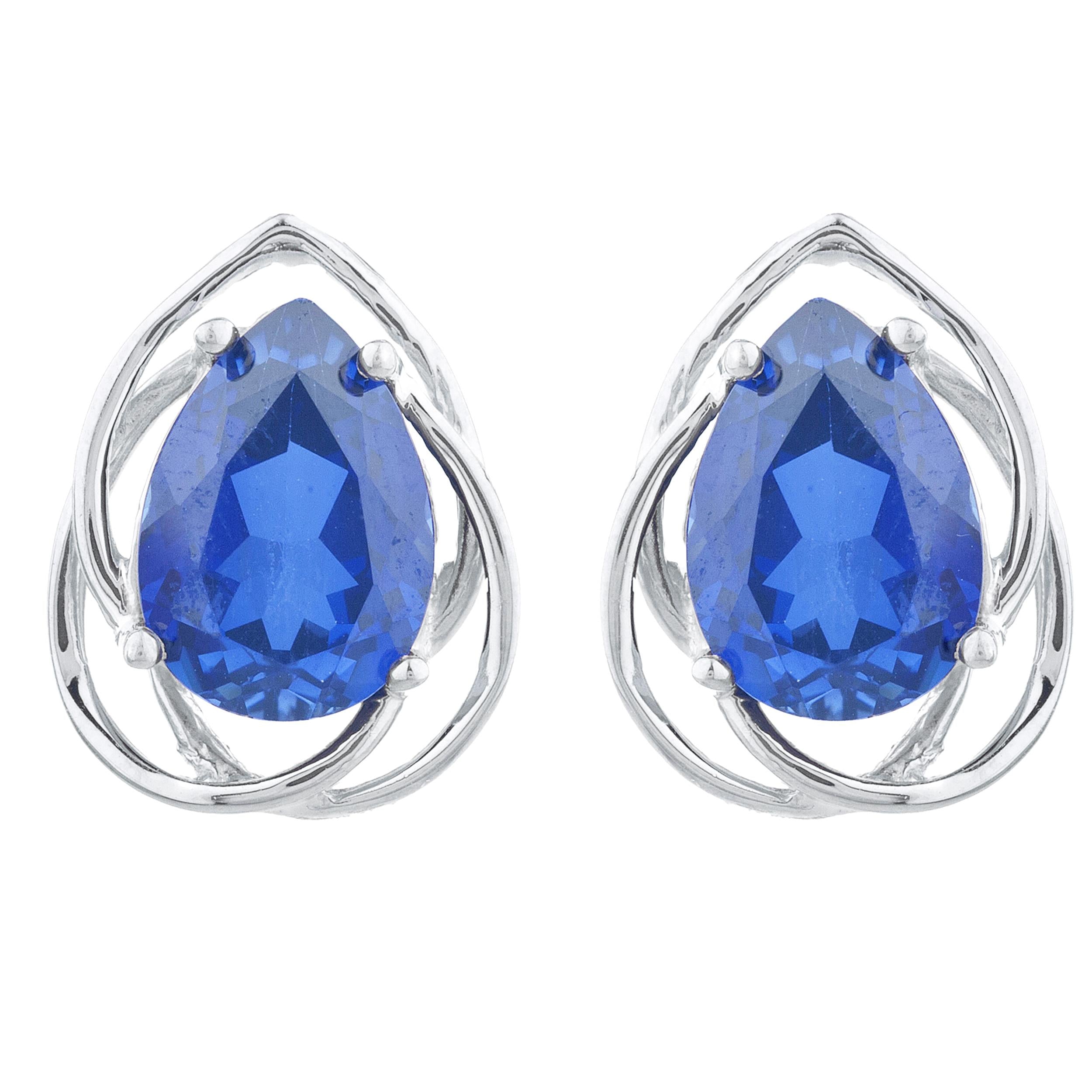 14Kt Gold 4 Ct Blue Sapphire Pear Teardrop Design Stud Earrings