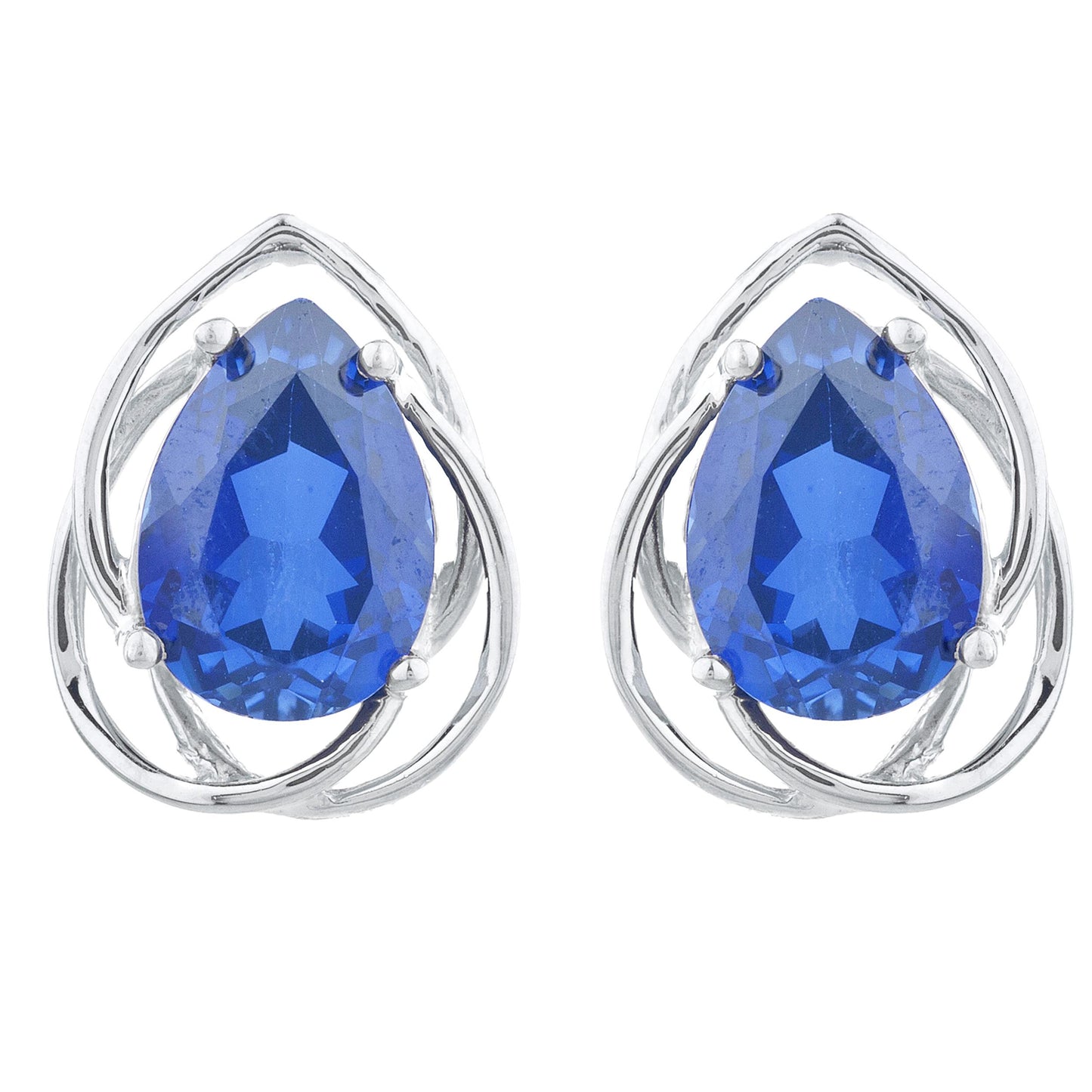 14Kt Gold 4 Ct Blue Sapphire Pear Teardrop Design Stud Earrings