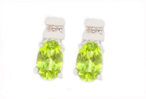 1 Ct Peridot Oval Diamond Stud Earrings .925 Sterling Silver