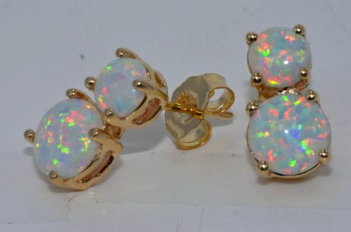 14kt Yellow Gold Opal Double Round Stud Earrings