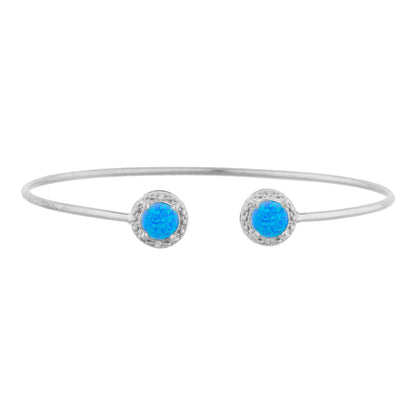 14Kt Gold Blue Opal & Diamond Round Bangle Bracelet