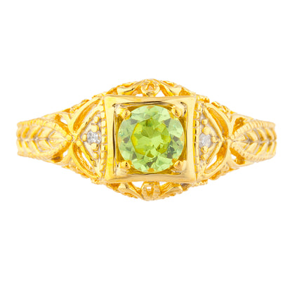 14Kt Gold Peridot & Diamond Design Round Ring