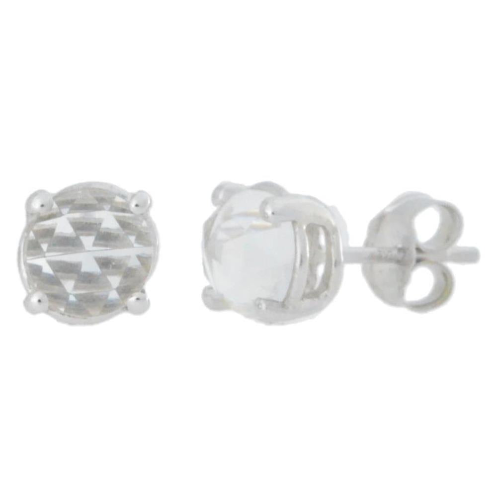 2 Ct White Topaz Checkerboard Round Stud Earrings 14Kt White Gold