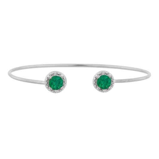 2 Ct Emerald & Diamond Round Bangle Bracelet .925 Sterling Silver