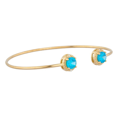 14Kt Yellow Gold Plated Swiss Blue Topaz & Diamond Round Bangle Bracelet