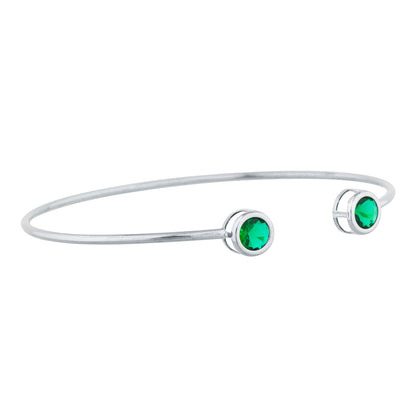 14Kt Gold Emerald Round Bezel Bangle Bracelet