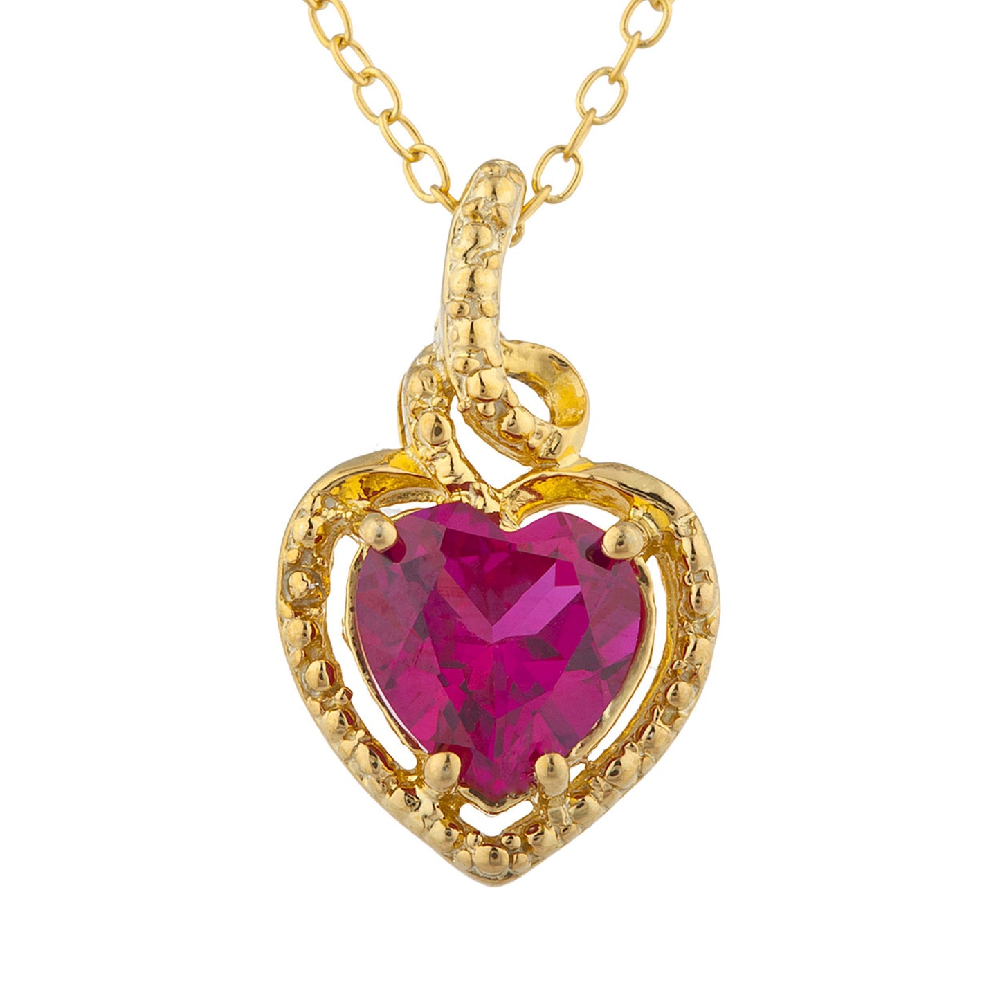 14Kt Yellow Gold Plated Created Ruby Heart Design Pendant