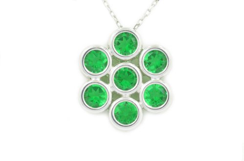 2 Ct Created Emerald Round Bezel Pendant .925 Sterling Silver Rhodium Finish