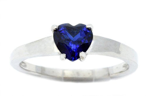 1 Ct Created Blue Sapphire Heart Ring .925 Sterling Silver Rhodium Finish