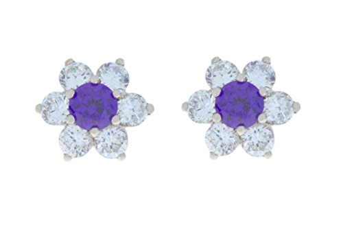 3 Ct Amethyst & White Topaz Stud Earrings .925 Sterling Silver