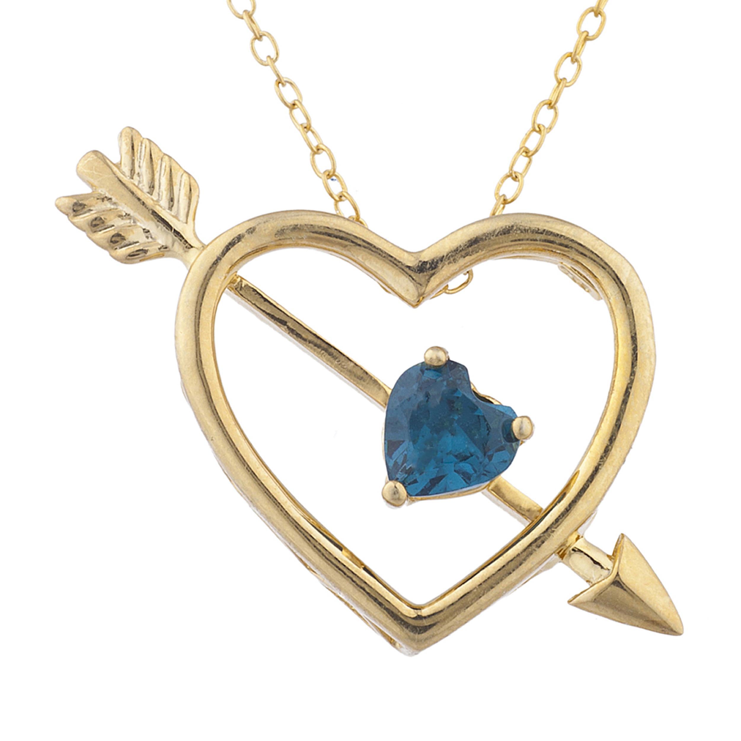 14Kt Gold London Blue Topaz Heart Bow & Arrow Pendant Necklace