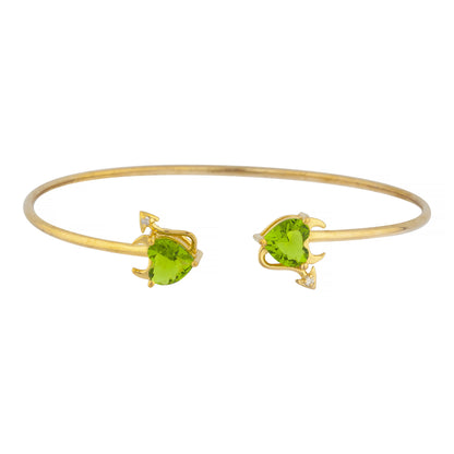 14Kt Gold Peridot & Diamond Devil Heart Bangle Bracelet