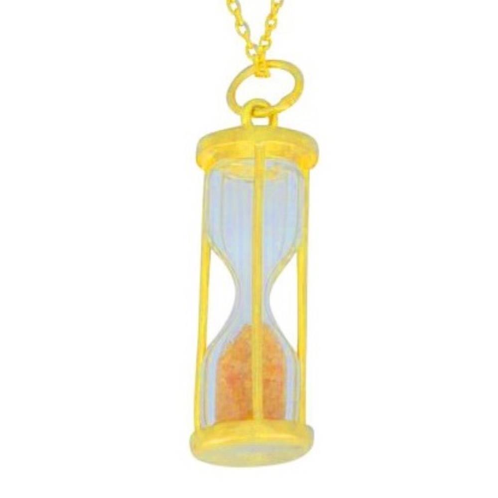 Natural Citrine 'Time in Bottle' Dust Hourglass Pendant 14Kt Yellow Gold Plated Over .925 Sterling Silver