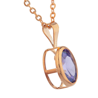 14Kt Gold Amethyst Oval Bezel Pendant Necklace