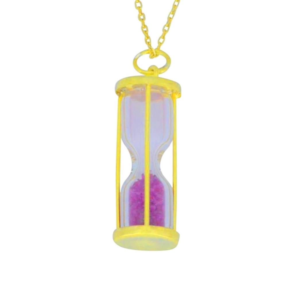 Natural Ruby 'Time in Bottle' Dust Hourglass Pendant 14Kt Yellow Gold Plated Over .925 Sterling Silver