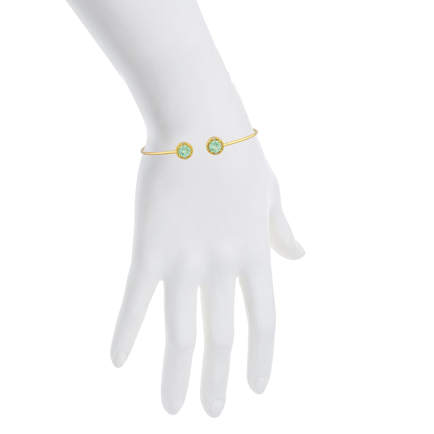 14Kt Gold Green Sapphire & Diamond Round Bangle Bracelet