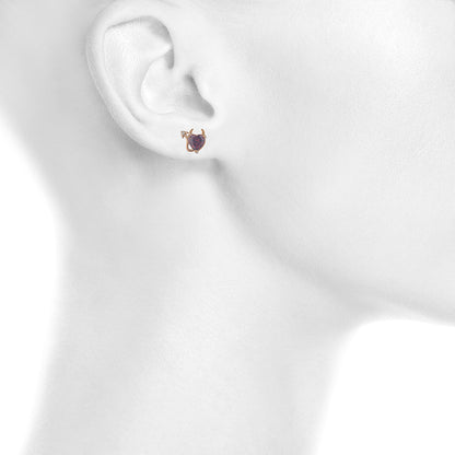 Garnet & Diamond Devil Heart Stud Earrings 14Kt Rose Gold Plated