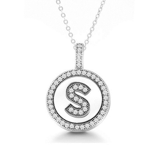 Letter S Micro Pave Initial CZ Pendant .925 Sterling Silver