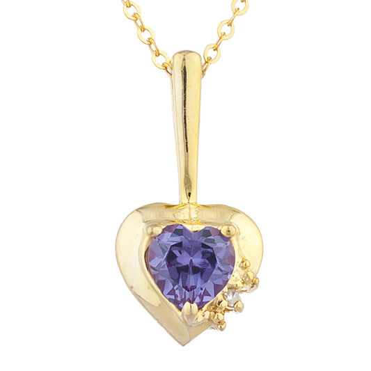 14Kt Yellow Gold Plated Alexandrite & Diamond Heart Pendant