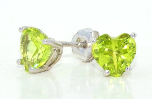 2 Carat Peridot Heart Stud Earrings .925 Sterling Silver