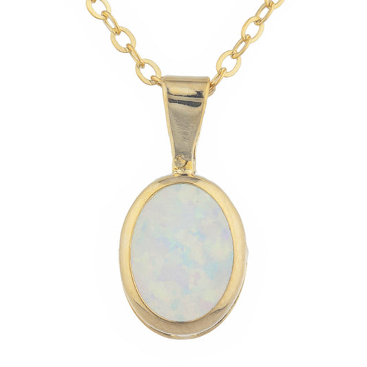 14Kt Gold Opal Oval Bezel Pendant Necklace