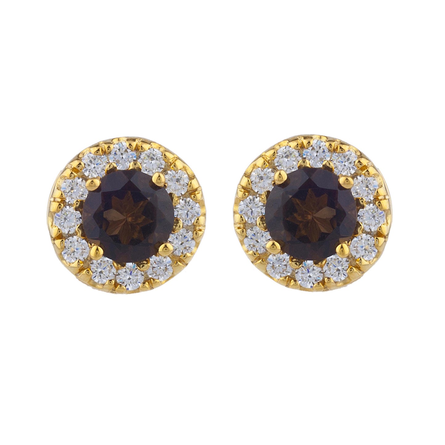 14Kt Gold 1 Ct Genuine Smoky Topaz Halo Design Stud Earrings