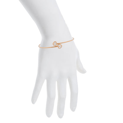 14Kt Rose Gold Plated White Sapphire Heart Bezel Bangle Bracelet