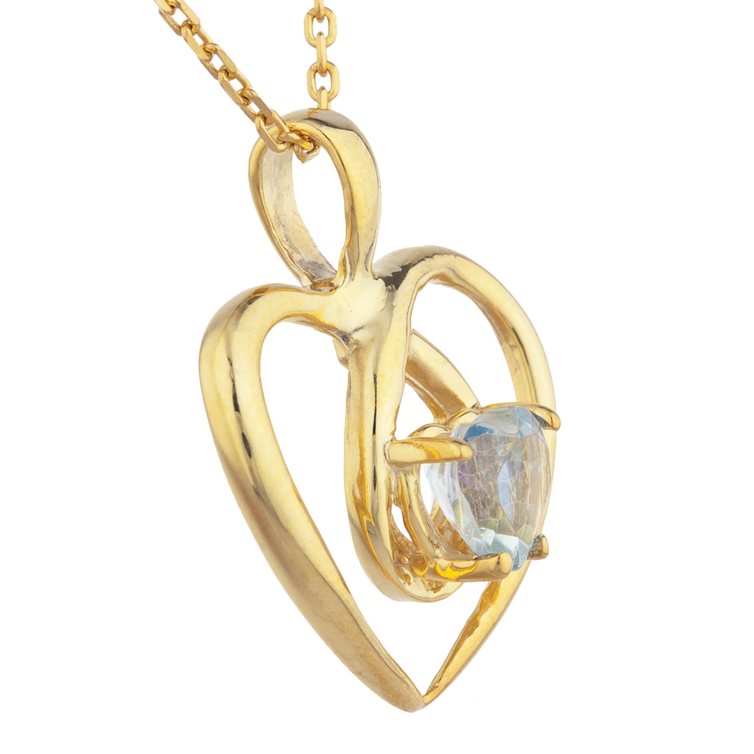 14Kt Gold Natural Blue Mystic Topaz Heart Design Pendant Necklace
