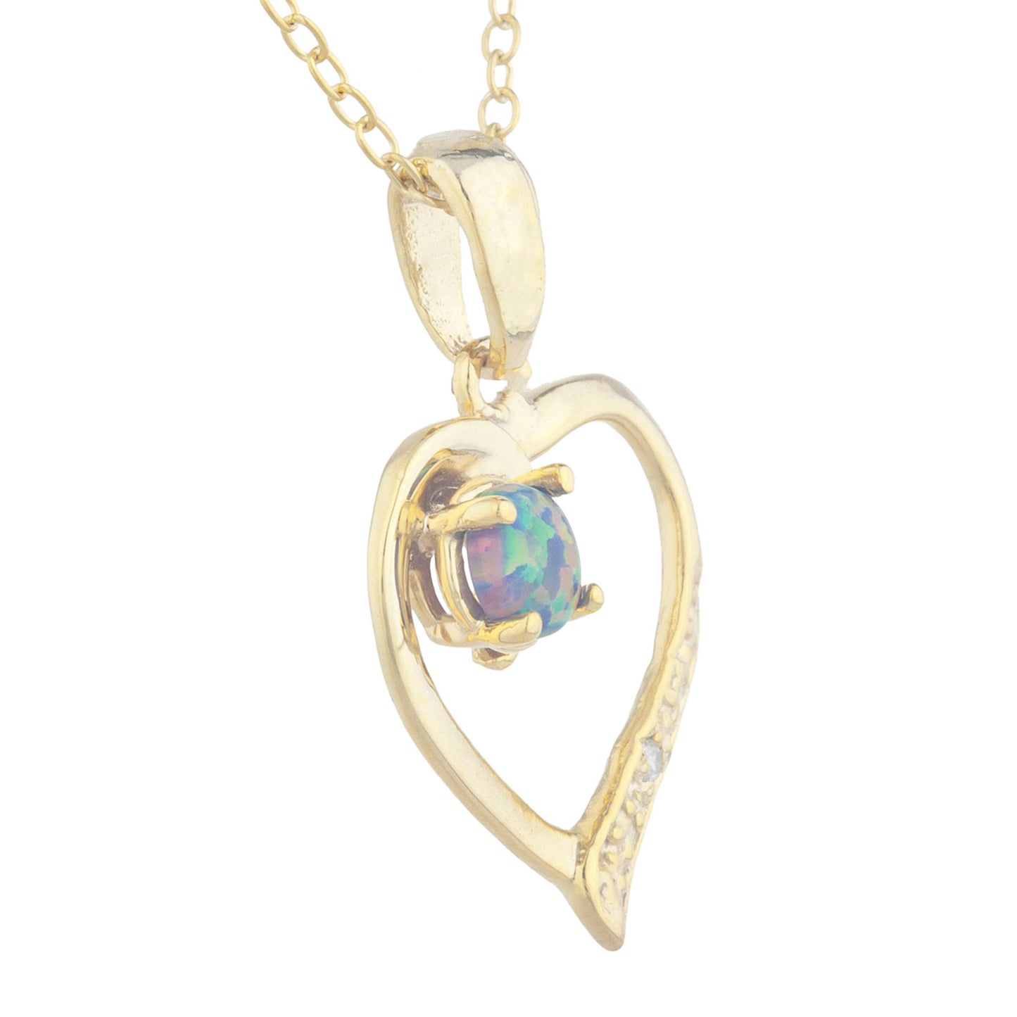 14Kt Yellow Gold Plated Black Opal & Diamond Heart Pendant