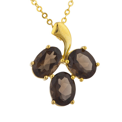 14Kt Yellow Gold Plated Genuine Smoky Topaz Oval Design Pendant