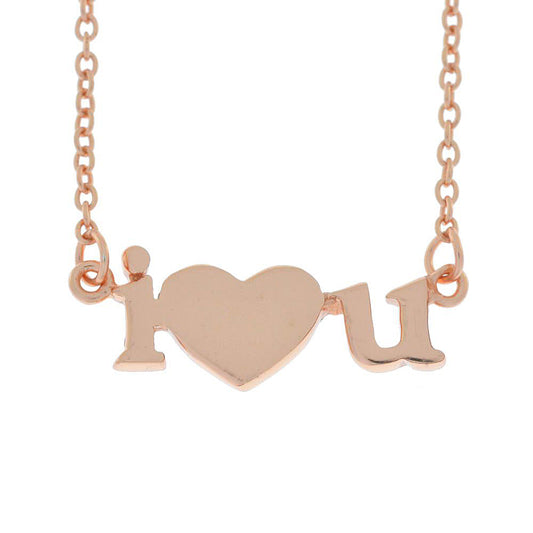 I Heart U Design Pendant 14Kt Rose Gold Plated Over .925 Sterling Silver