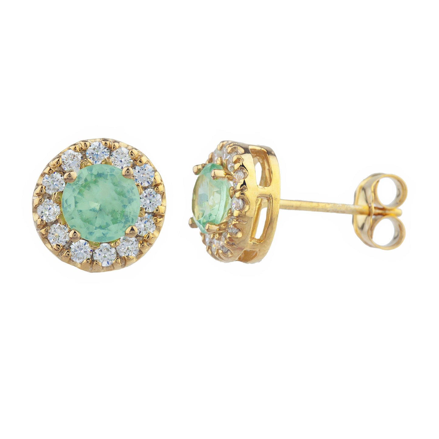 14Kt Gold 1 Ct Green Sapphire Halo Design Stud Earrings