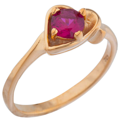 14Kt Gold Created Ruby Round Heart Ring