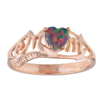 14Kt Gold Black Opal & Diamond Heart Mom Ring