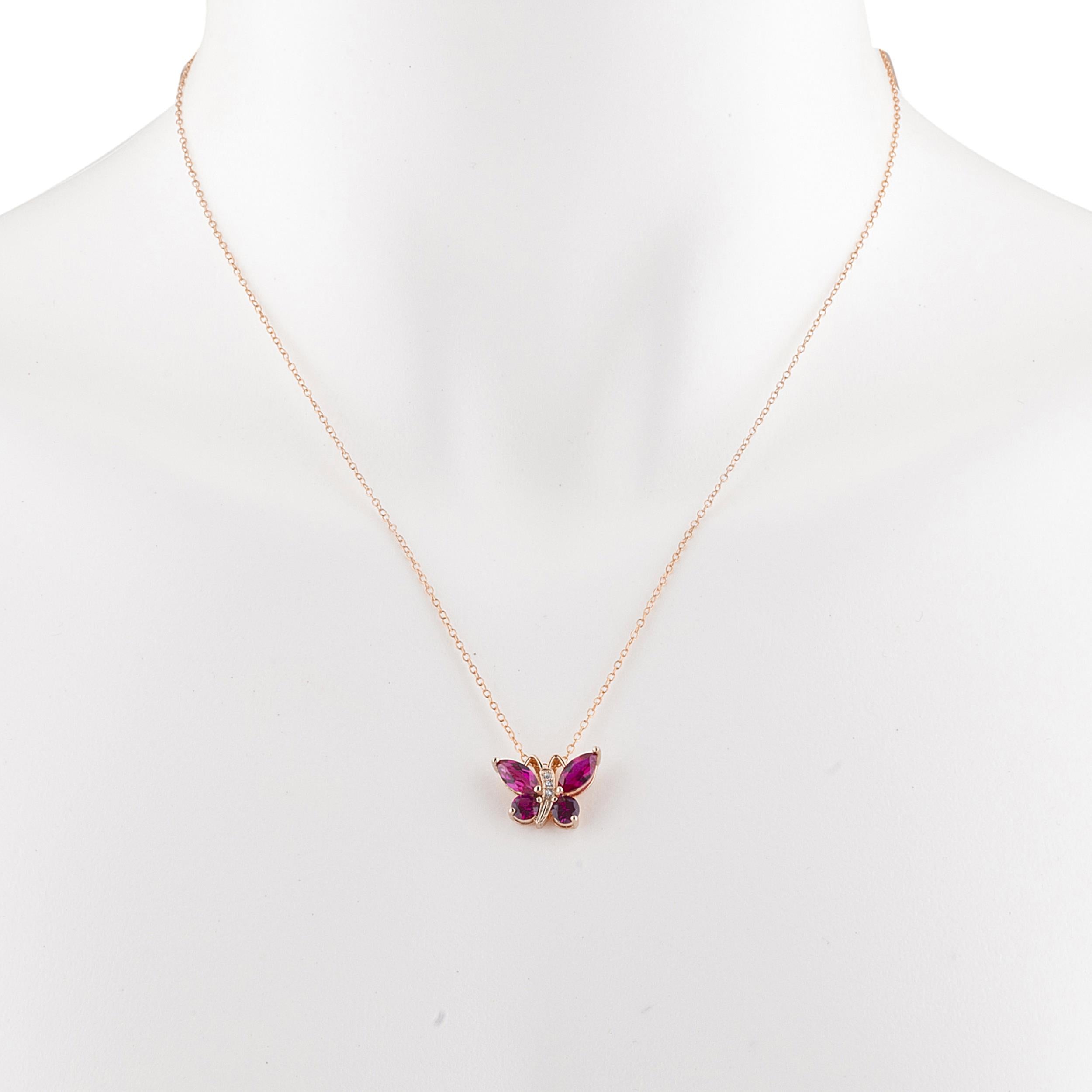 14Kt Rose Gold Plated Created Ruby Butterfly Pendant