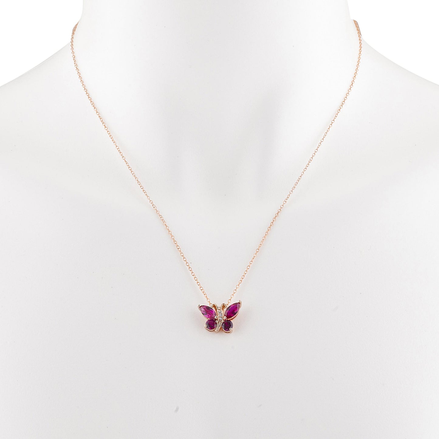 14Kt Rose Gold Plated Created Ruby Butterfly Pendant