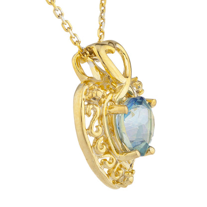 14Kt Yellow Gold Plated Natural Blue Mystic Topaz Heart Design Pendant