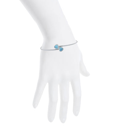 2 Ct Swiss Blue Topaz Heart Bezel Bangle Bracelet .925 Sterling Silver