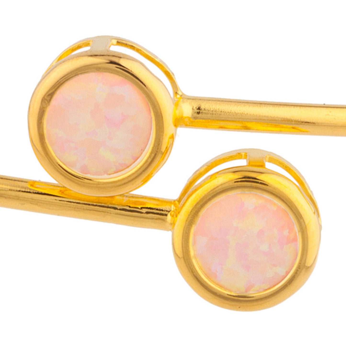 14Kt Yellow Gold Plated Pink Opal Round Bezel Bangle Bracelet