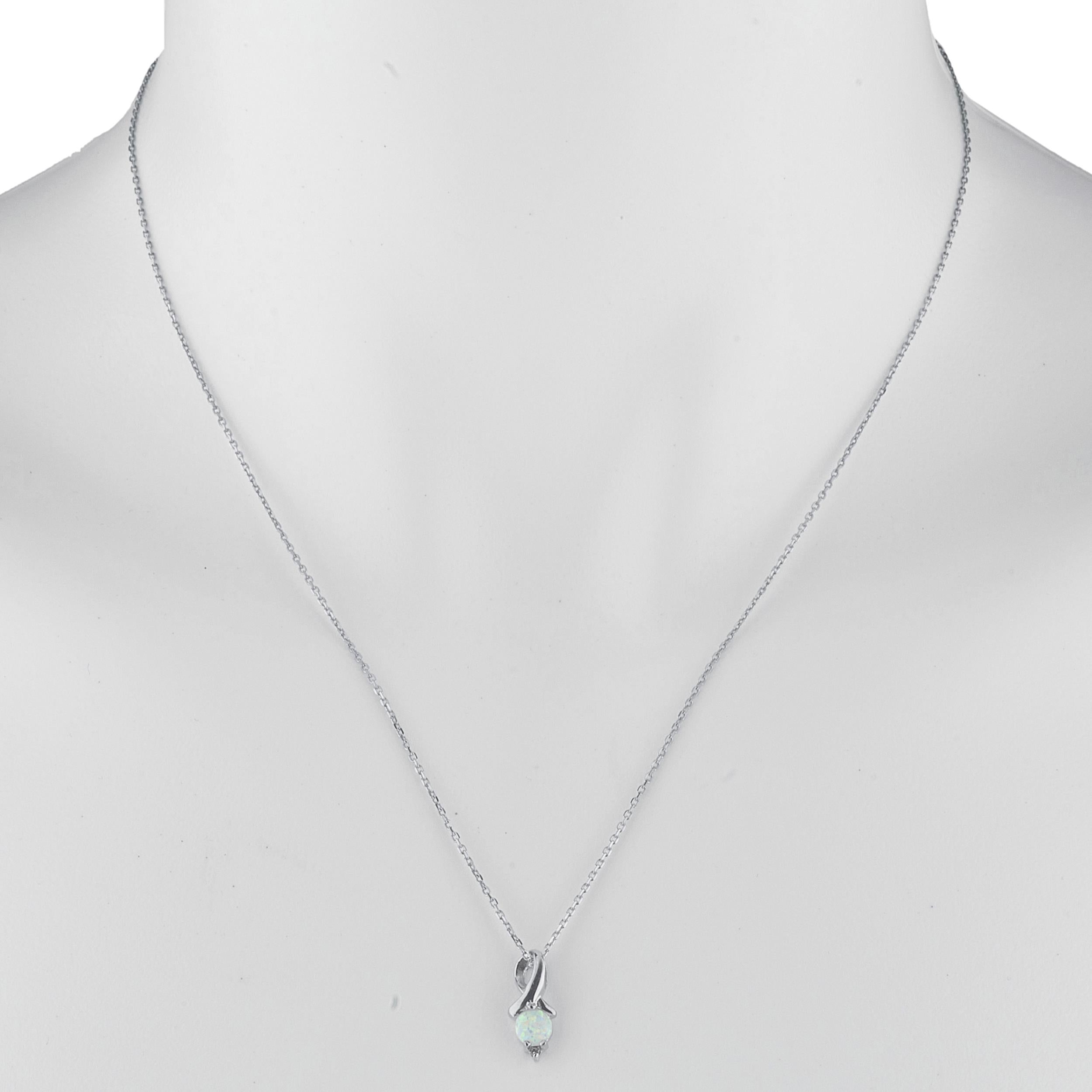 14Kt Gold Genuine Opal & Diamond Round Design Pendant Necklace