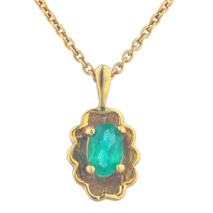 14Kt Yellow Gold Plated Emerald Oval Design Pendant