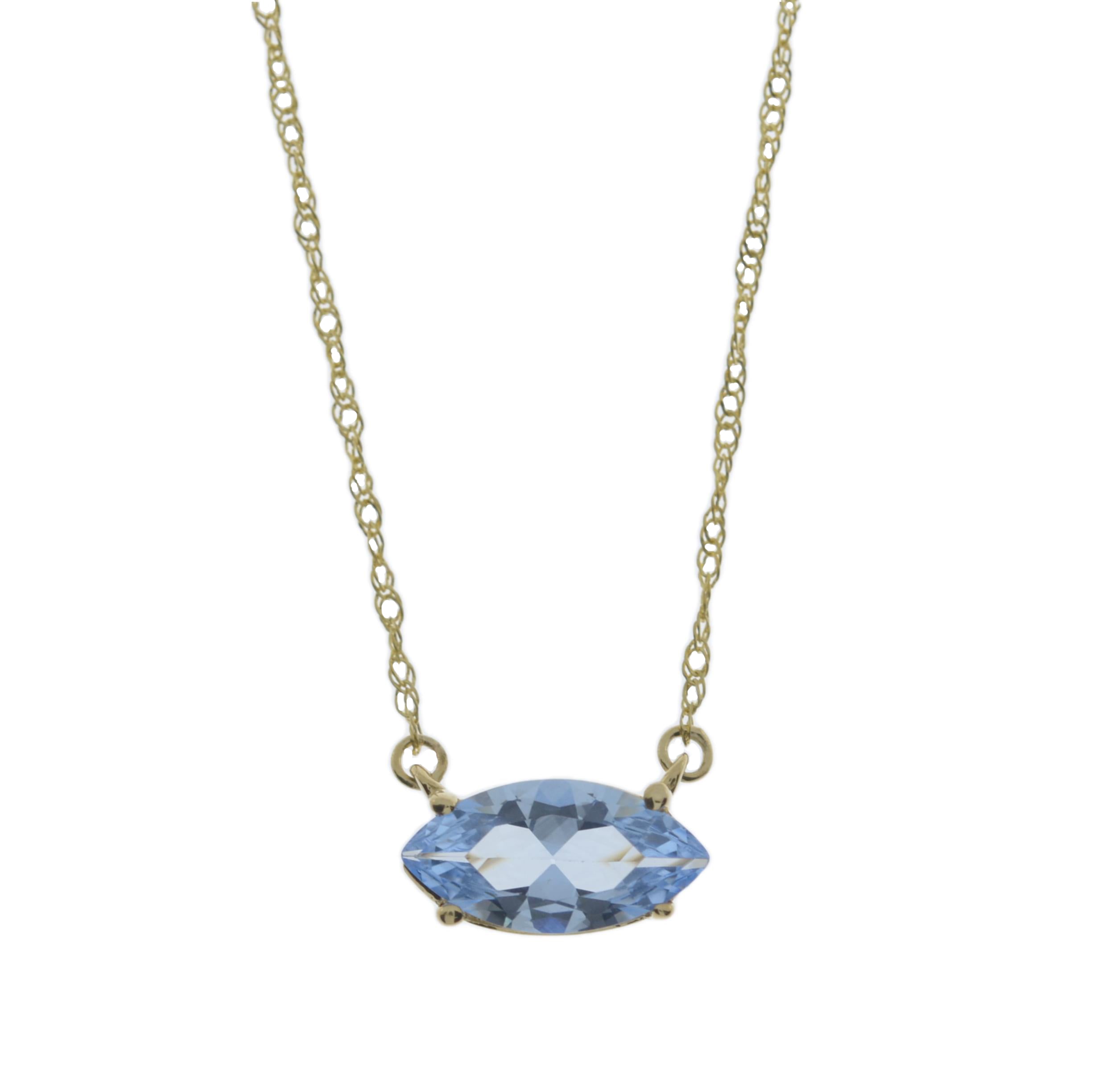 14Kt Gold Genuine Aquamarine Marquise Pendant Necklace