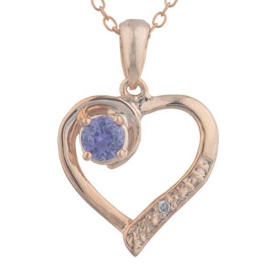 14Kt Rose Gold Plated Alexandrite & Diamond Heart Pendant