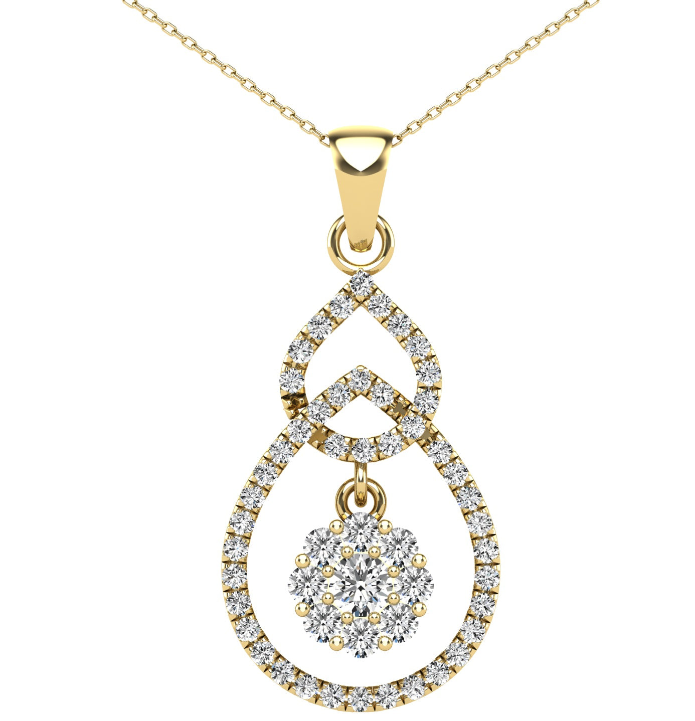 14Kt Yellow Gold 0.31 Ct Genuine Natural Diamond Floating Pendant Necklace