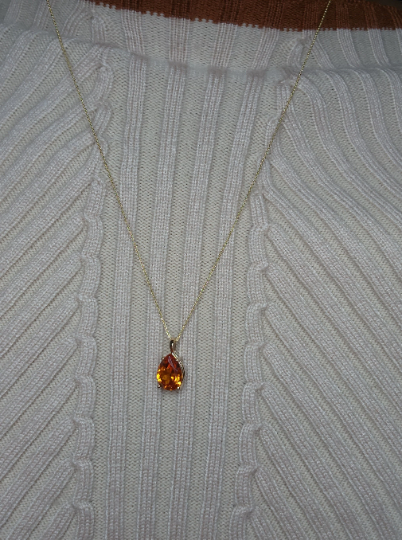 14Kt Gold 1.50 Ct Orange Citrine Teardrop Pendant Necklace