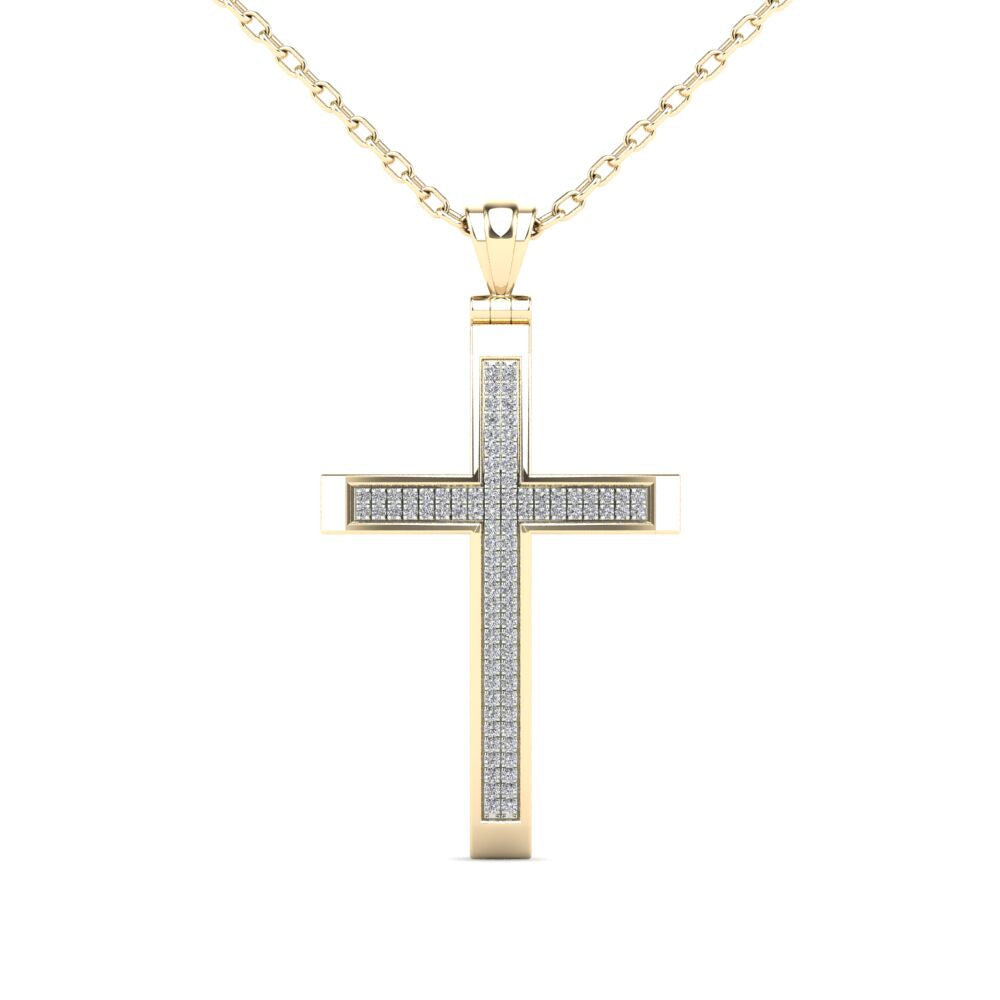 14Kt Yellow Gold 0.25 Ct Genuine Natural Diamond Cross Pendant Necklace