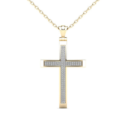 14Kt Yellow Gold 0.25 Ct Genuine Natural Diamond Cross Pendant Necklace