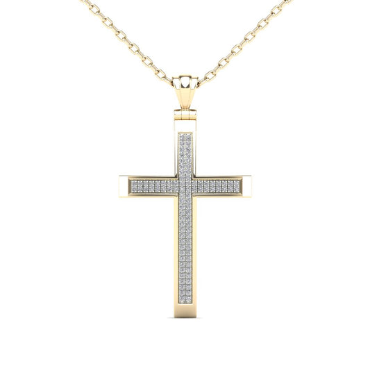 14Kt Yellow Gold 0.25 Ct Genuine Natural Diamond Cross Pendant Necklace